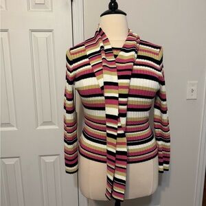 Anne Klein Pink, Black, and Cream Sweater with matching scarf